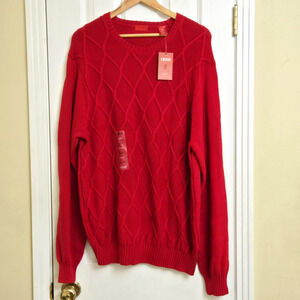 NWT Izod Chainlink Cable Knit Sweater Pull Over Fisherman Academia Red Mens XL